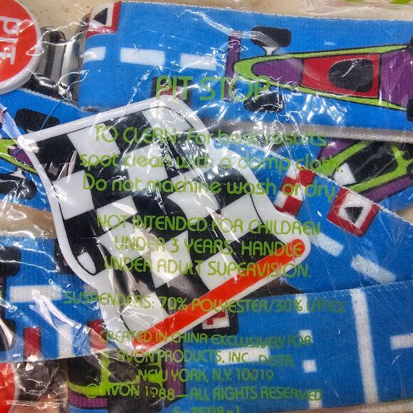 Vintage Avon Childs Race Car Pit Stop Suspenders Track Checkered Flag NOS 1988 - Picture 6 of 6